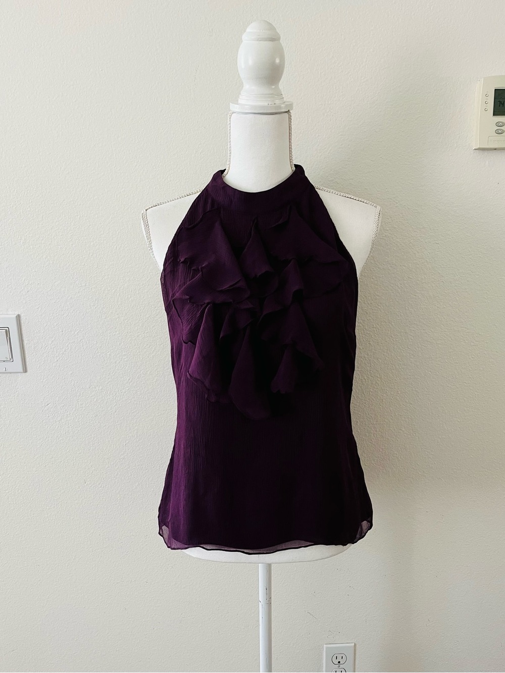 100% Silk INC International Concepts Deep Plum Ruffle Halter Camisole